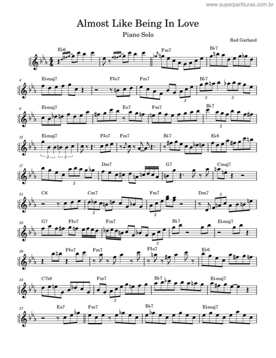 Partitura da música Almost Like Being In Love – Red Garland Almost Like Being In Love Garland Solo