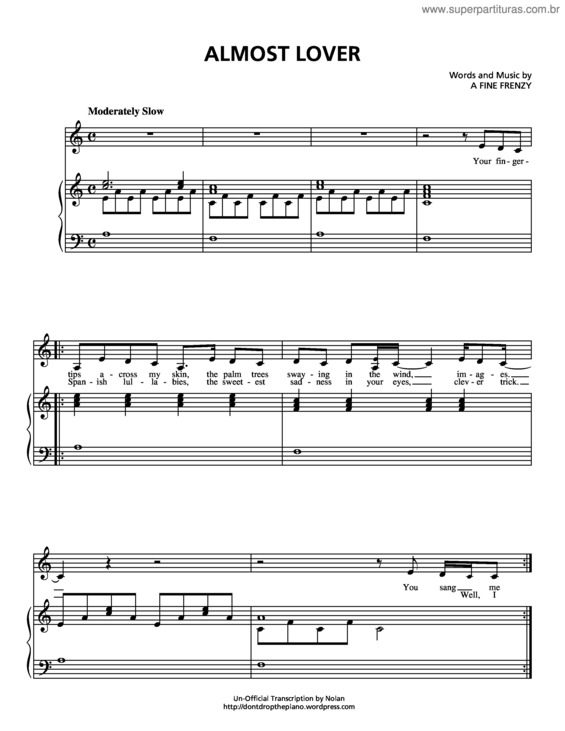 Partitura da música Almost Lover