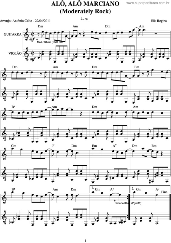 Partitura da música Alô, Alô Marciano v.3