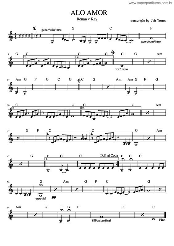 Partitura da música Alo Amor v.2