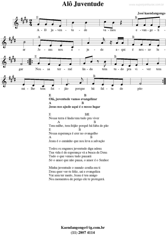 Partitura da música Alô Juventude