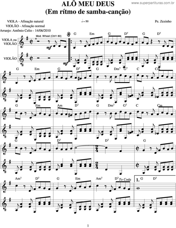 Partitura da música Alô Meu Deus v.2