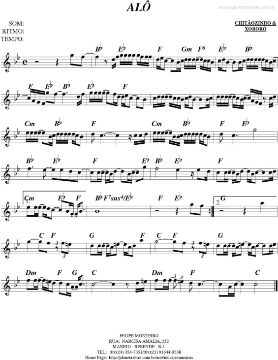 Partitura da música Alô