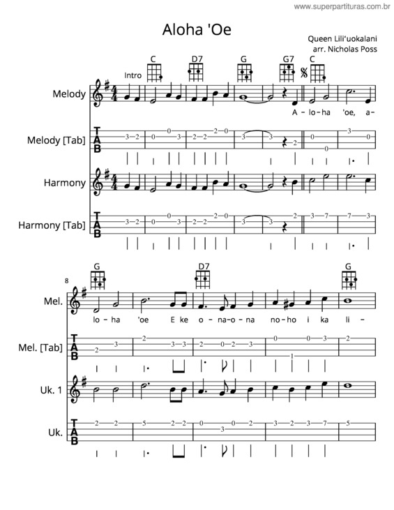 Partitura da música Aloha `Oe – Chippewa Valley Ukulele Orchestra