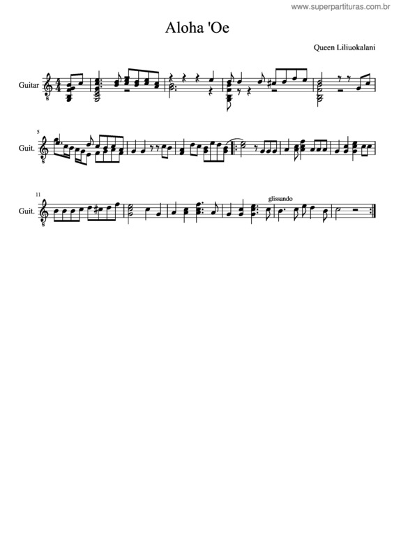 Partitura da música Aloha `Oe v.2