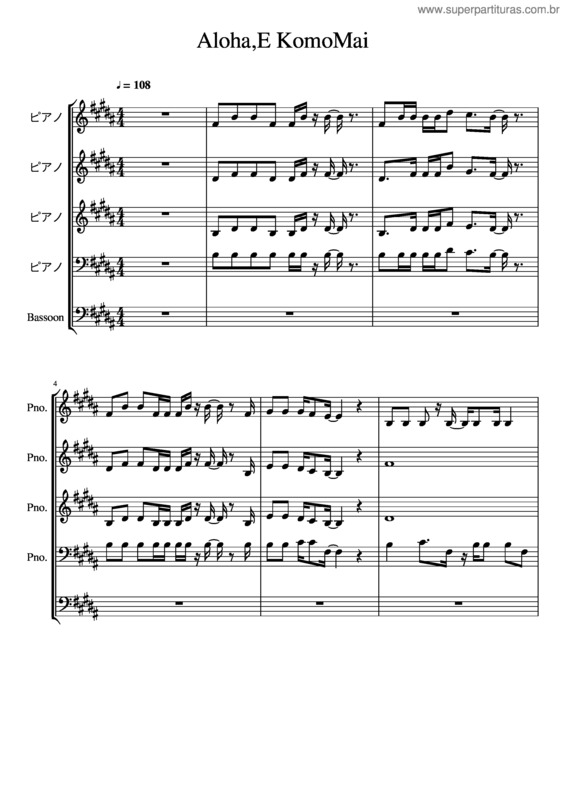 Partitura da música Aloha,E Komomai