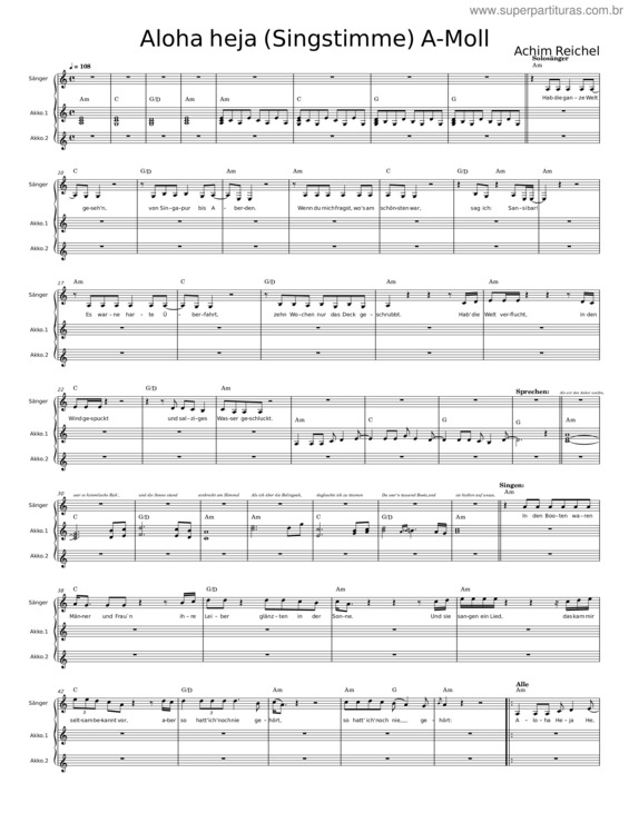 Partitura da música Aloha Heja He – Achim Reichel