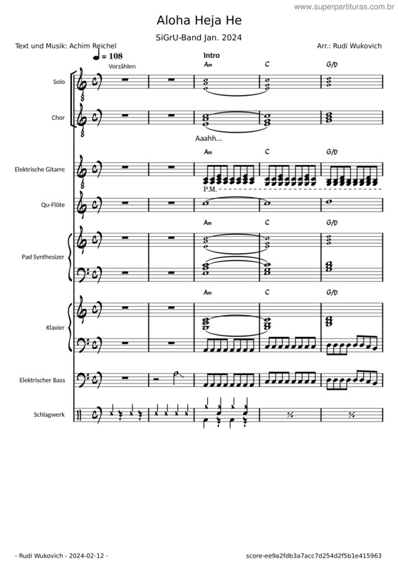 Partitura da música Aloha Heja He v.2