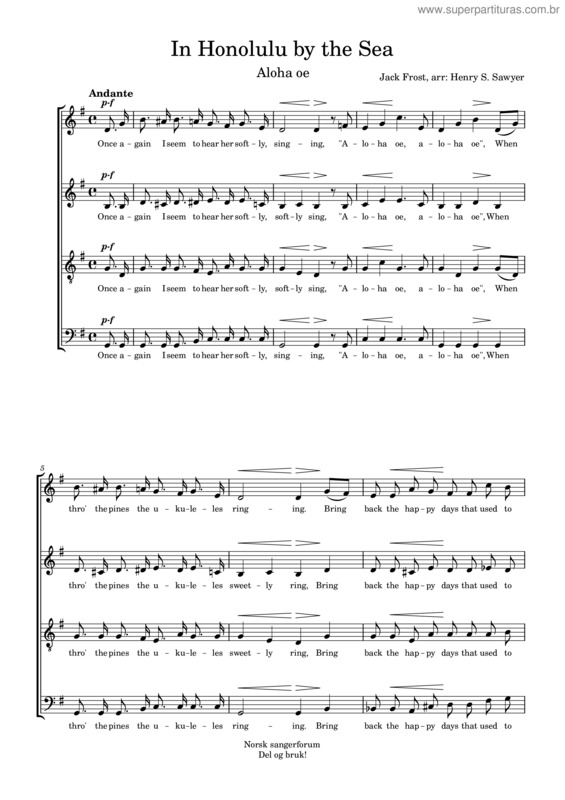 Partitura da música Aloha Oe – In Honolulu