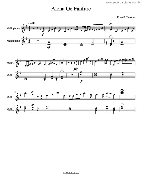 Partitura da música Aloha Oe Fanfare