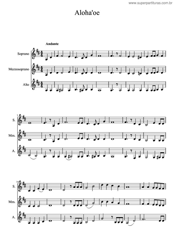 Partitura da música Aloha`Oe v.10