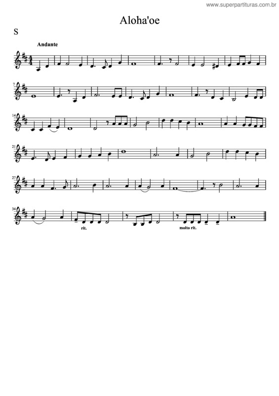 Partitura da música Aloha`Oe v.11