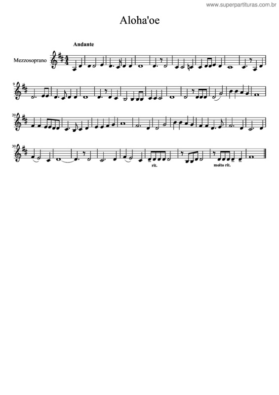 Partitura da música Aloha`Oe v.13