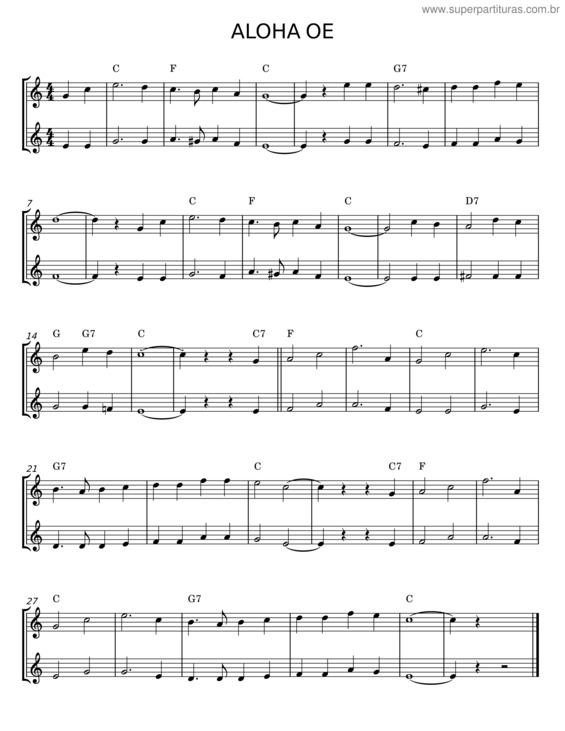 Partitura da música Aloha Oe v.15