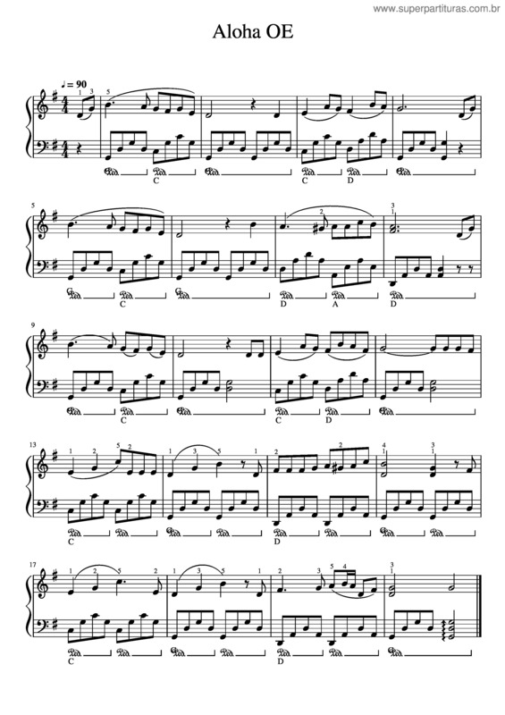 Partitura da música Aloha Oe v.2