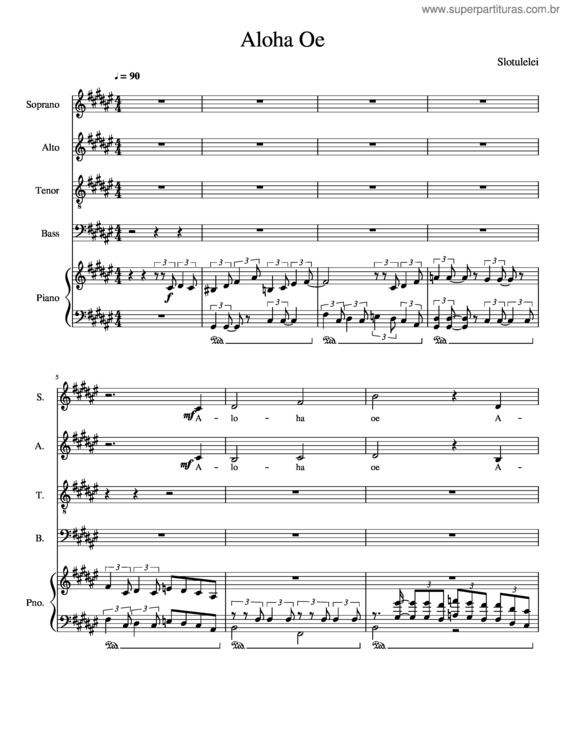 Partitura da música Aloha Oe v.6