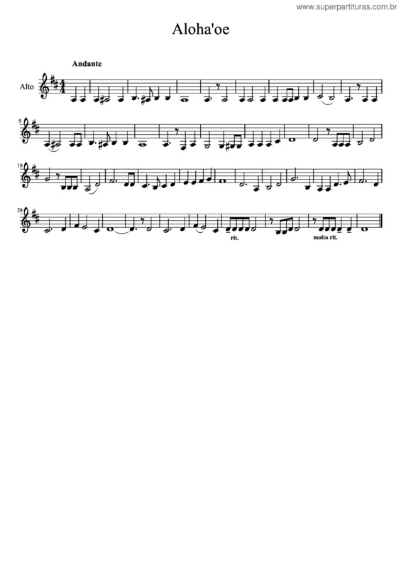 Partitura da música Aloha`Oe v.7