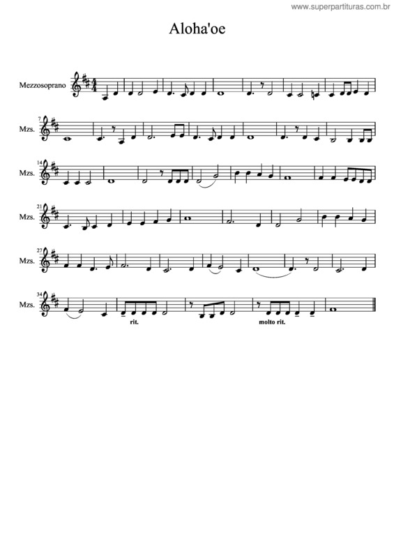 Partitura da música Aloha`Oe v.8