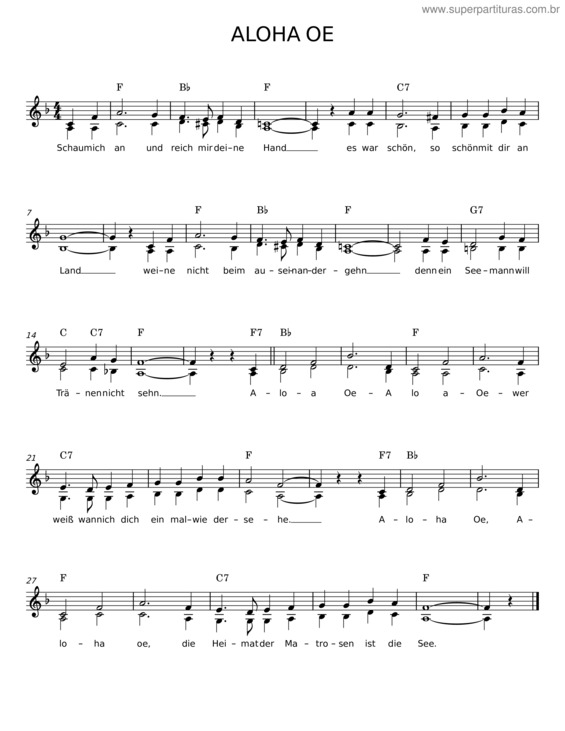 Partitura da música Aloha Oe v.9