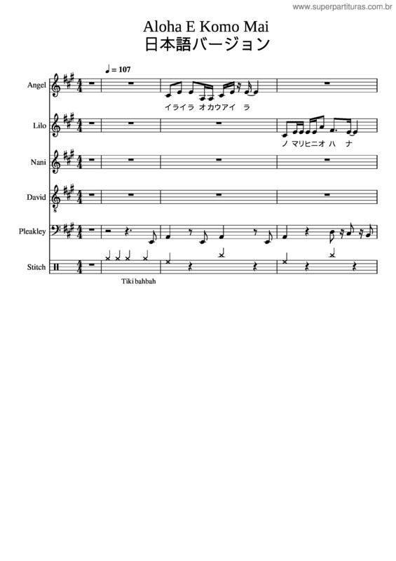 Partitura da música Aloha_E_Komo_Mai_Lilo__Stitch