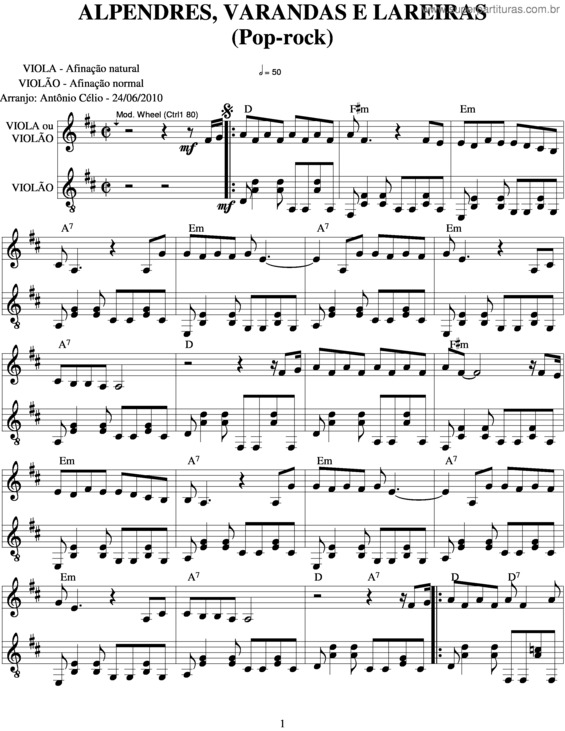 Partitura da música Alpendres, Varandas E Lareiras
