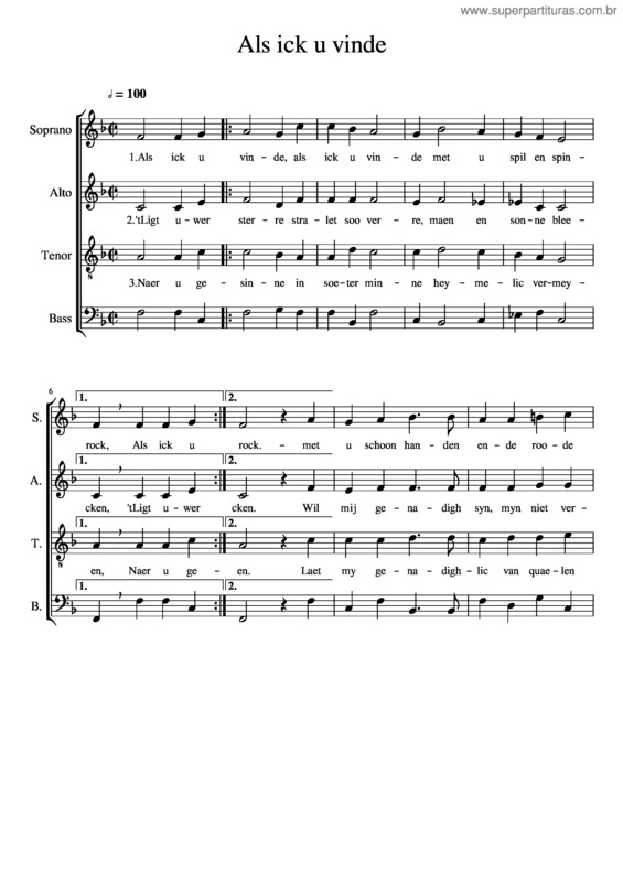 Partitura da música Als Ick U Vinde