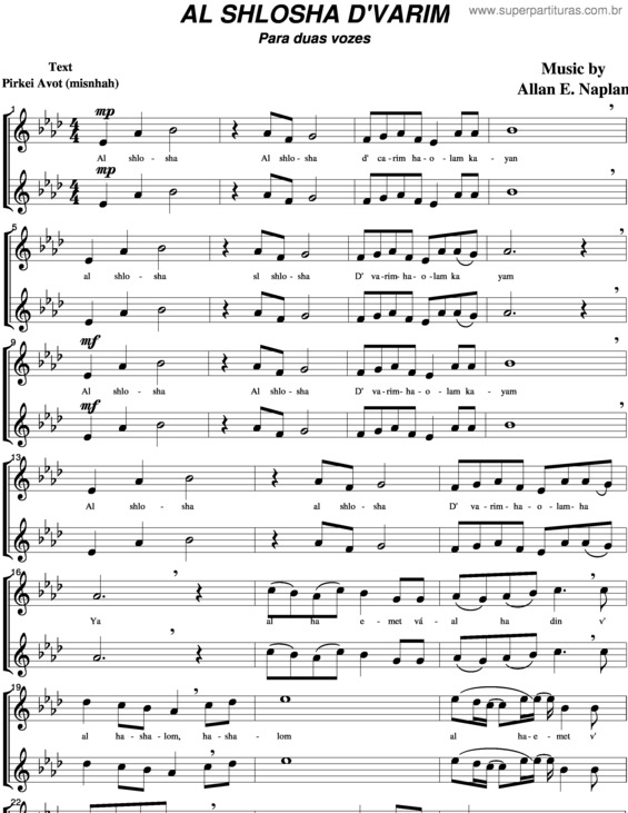 Partitura da música Alshlosha