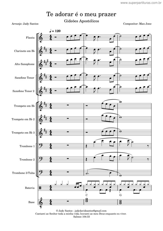 Partitura da música Alto Saxofone – Te Adorar É O Meu Prazer