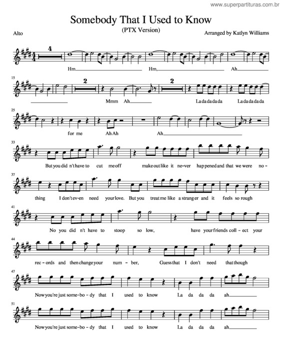 Partitura da música Alto Somebody That I Used To Know Ptx Version