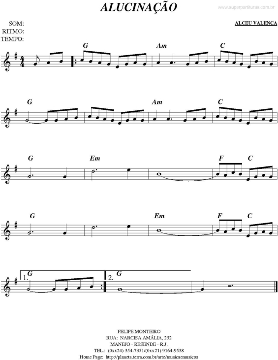 Partitura da música Alucinação