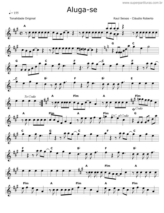 Partitura da música Aluga-se