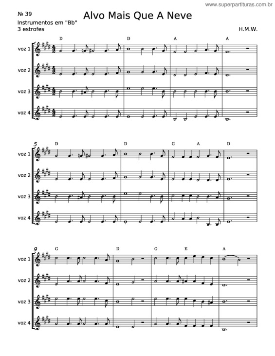 Partitura da música Alvo Mais Que A Neve – Hinário Adventista v.2