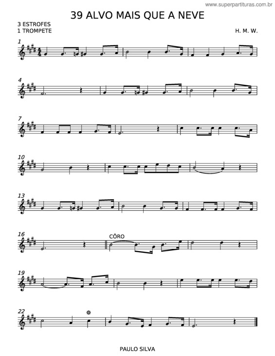 Partitura da música Alvo Mais Que A Neve – Misc Praise Songs