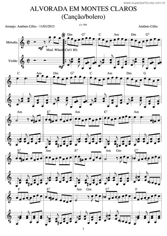 Partitura da música Alvorada Em Montes Clarosolero