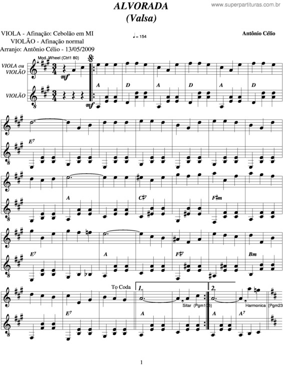 Partitura da música Alvorada v.10