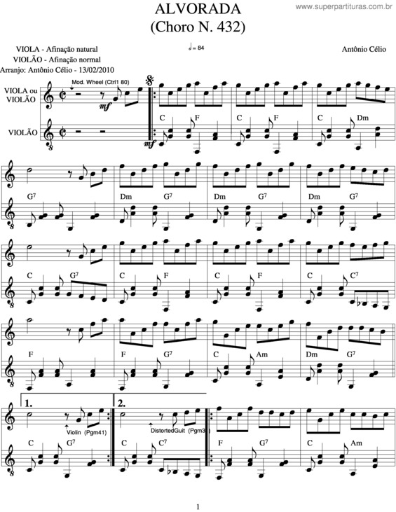 Partitura da música Alvorada v.9