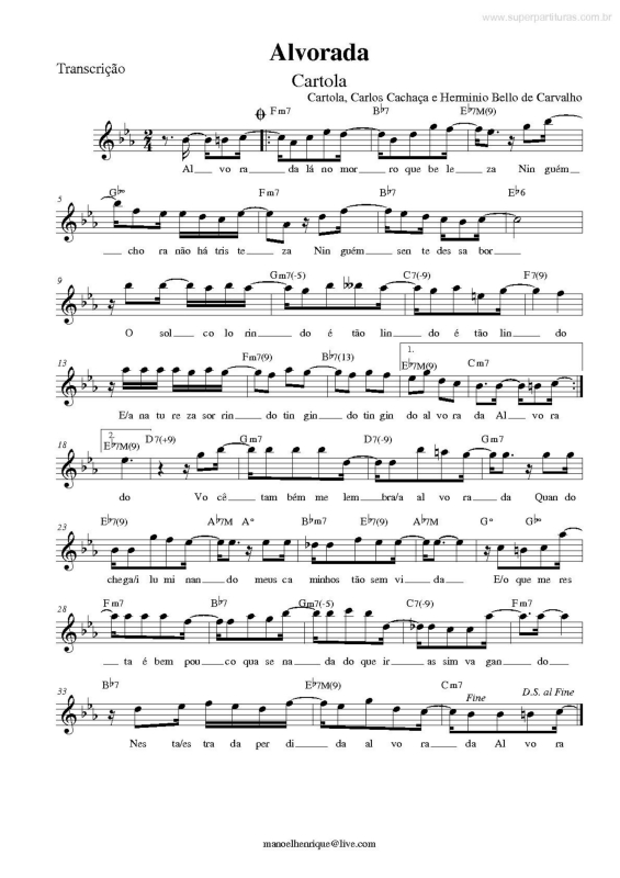 Partitura da música Alvorada