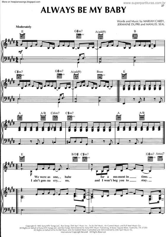 Partitura da música Always Be My Baby v.4