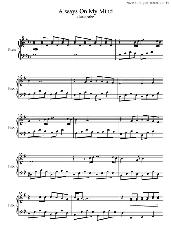 Partitura da música Always on my mind v.2