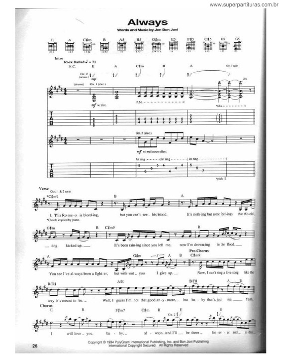 Partitura da música Always v.7