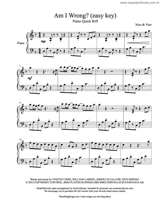 Partitura da música Am I Wrong?