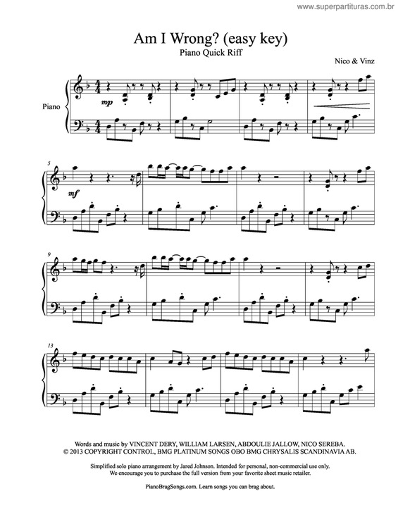 Partitura da música Am I Wrong?