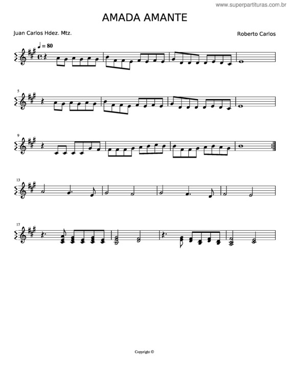 Partitura da música Amada Amante Roberto Carlos