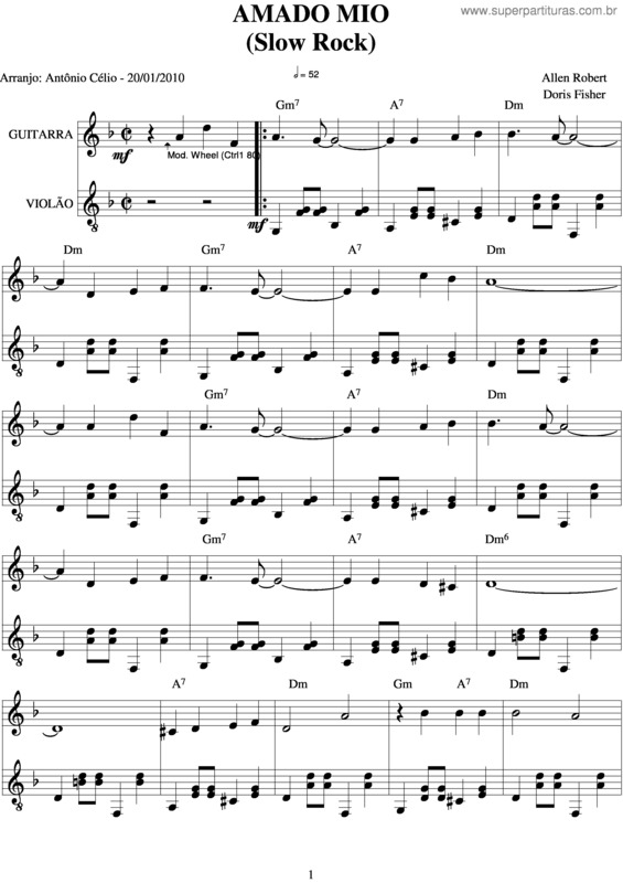 Partitura da música Amado Mio