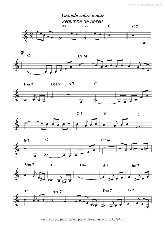 Partitura da música Amando Sobre o Mar v.2