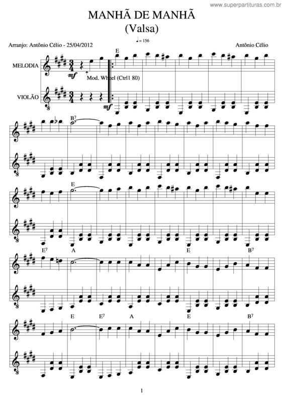 Partitura da música Amanhã De Manhã