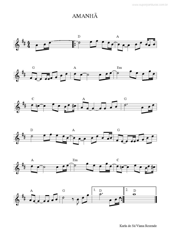 Partitura da música Amanhã v.2