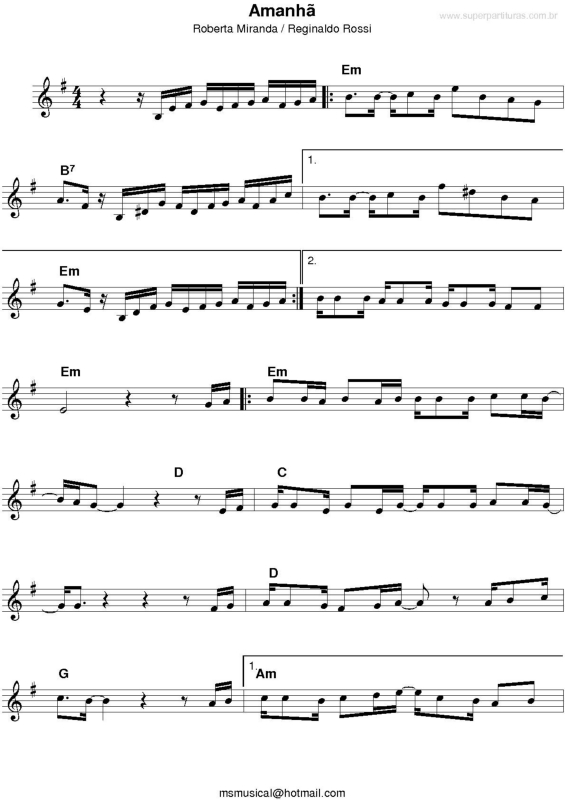 Partitura da música Amanhã v.3