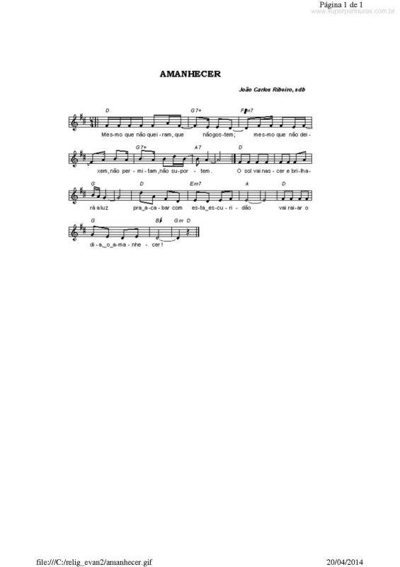Partitura da música Amanhecer v.2