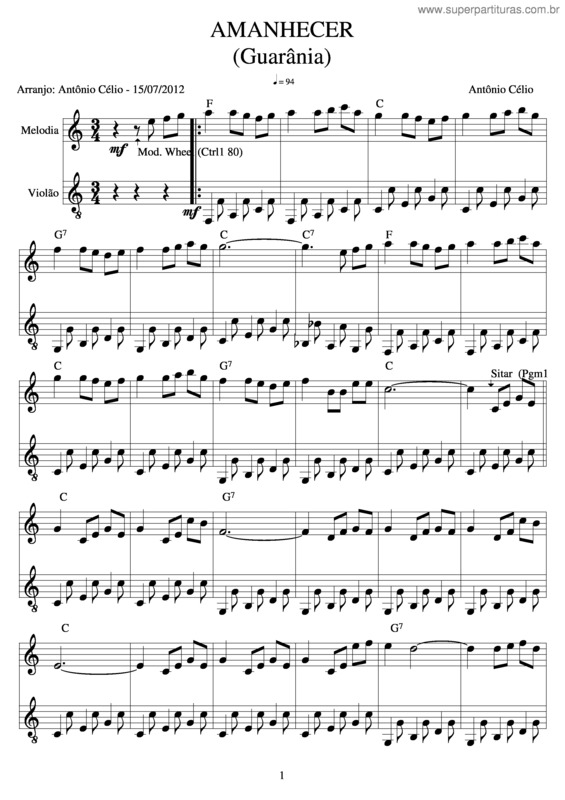 Partitura da música Amanhecer v.3